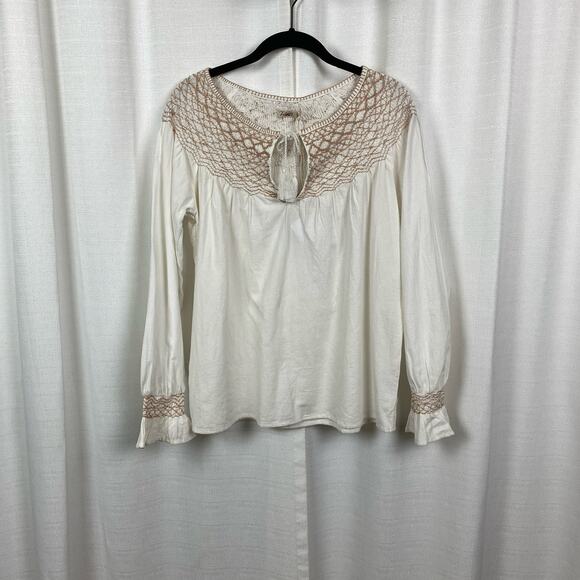Faherty White Organic Cotton Laura Embroidered Smock Neck Blouse Sz.M NWT - Picture 6 of 16